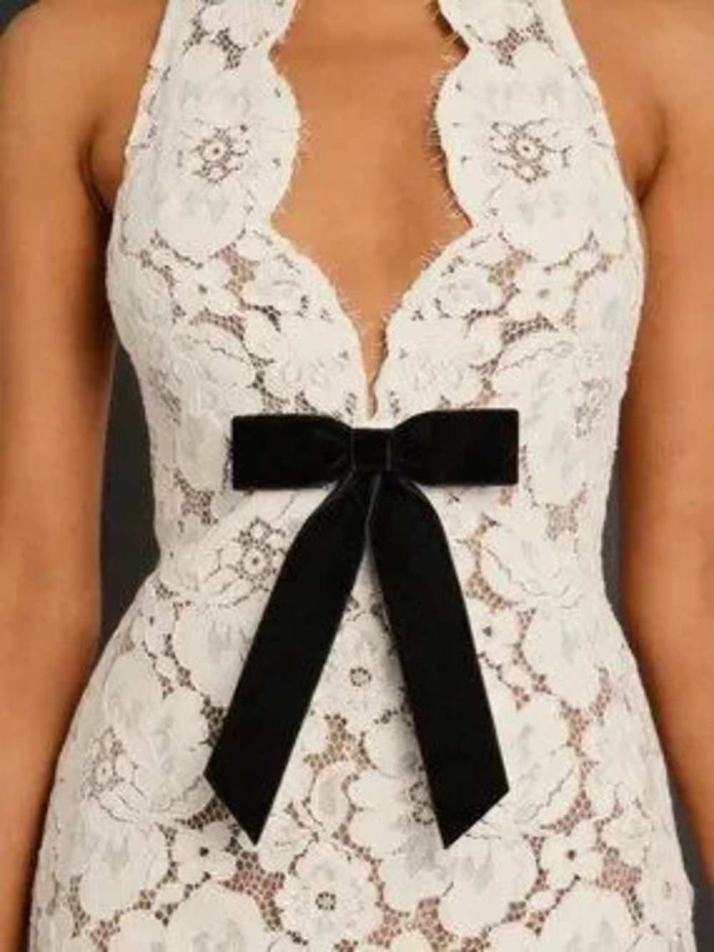 Cream Casual Women's Halter Lace Mermaid Gown with Bow